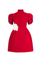 Sırt Dekolteli Çiçek Detaylı Midi Elbise - 0