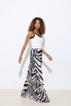 Larissa Zebra Desenli Saten Uzun Etek - 1