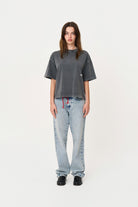 Kısa Kollu Baskılı Box Fit Yıkamalı Gri T-Shirt - 3