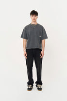 Kısa Kollu Baskılı Box Fit Yıkamalı Gri T-Shirt - 5