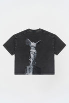 Kısa Kollu Heykel Baskılı Box Fit Yıkamalı Gri T-Shirt - 0