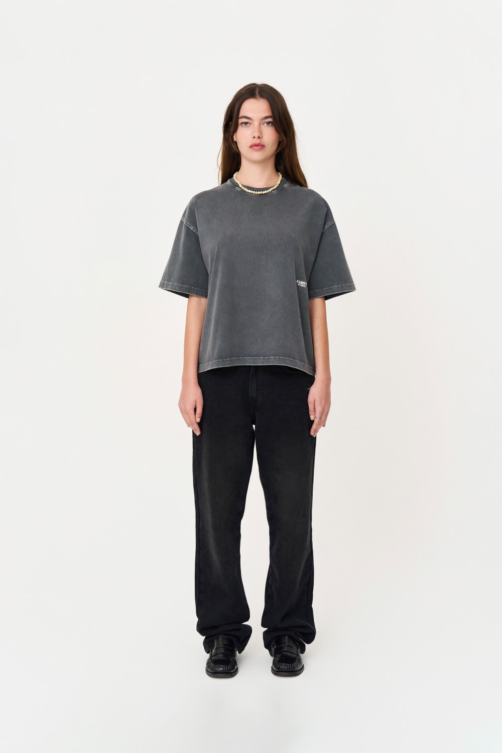 Kısa Kollu Heykel Baskılı Box Fit Yıkamalı Gri T-Shirt - 3