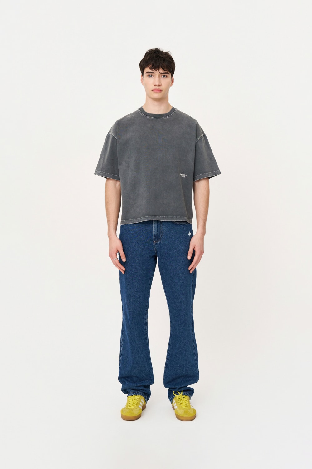 Kısa Kollu Heykel Baskılı Box Fit Yıkamalı Gri T-Shirt - 5