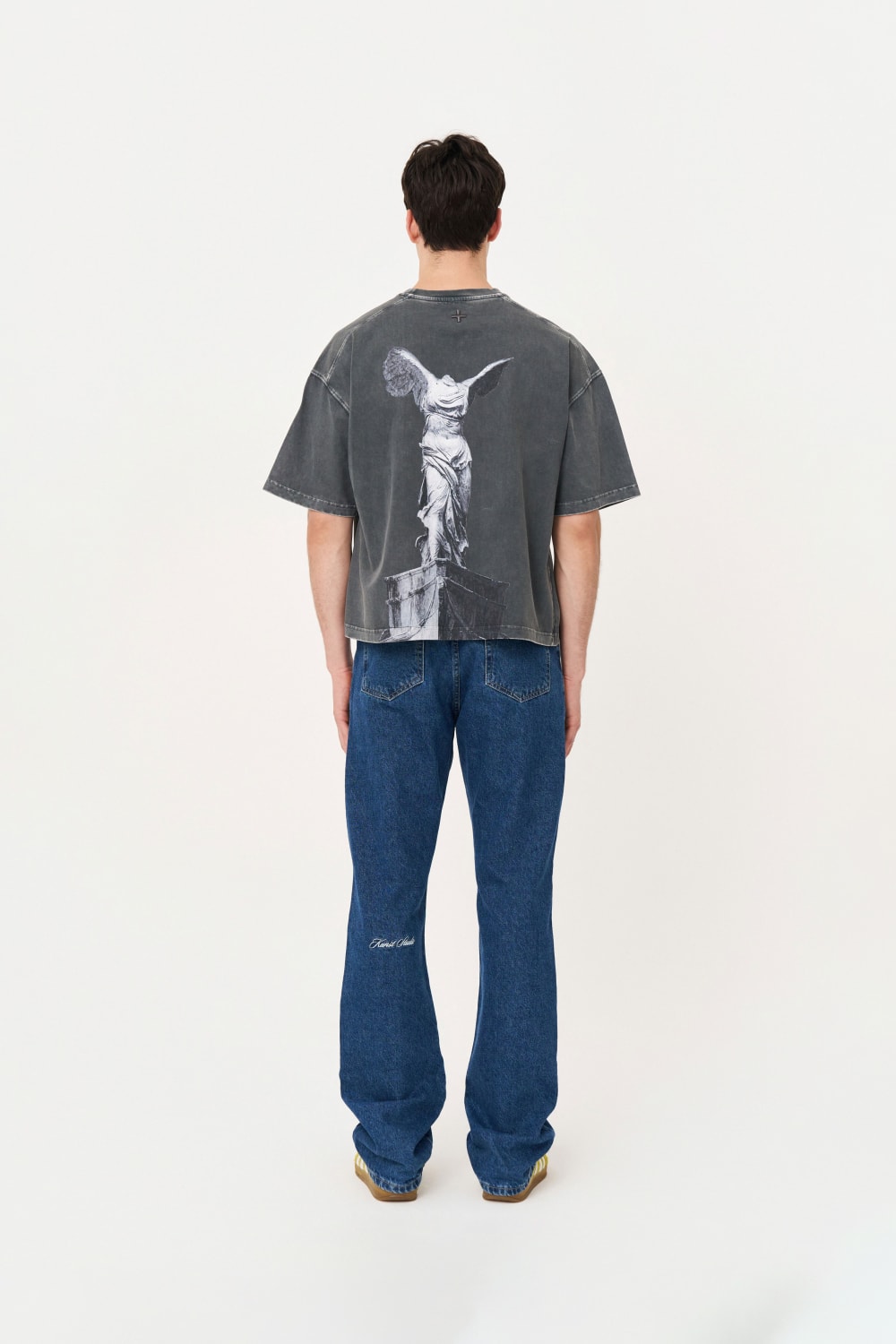 Kısa Kollu Heykel Baskılı Box Fit Yıkamalı Gri T-Shirt - 6