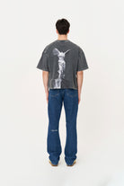 Kısa Kollu Heykel Baskılı Box Fit Yıkamalı Gri T-Shirt - 6