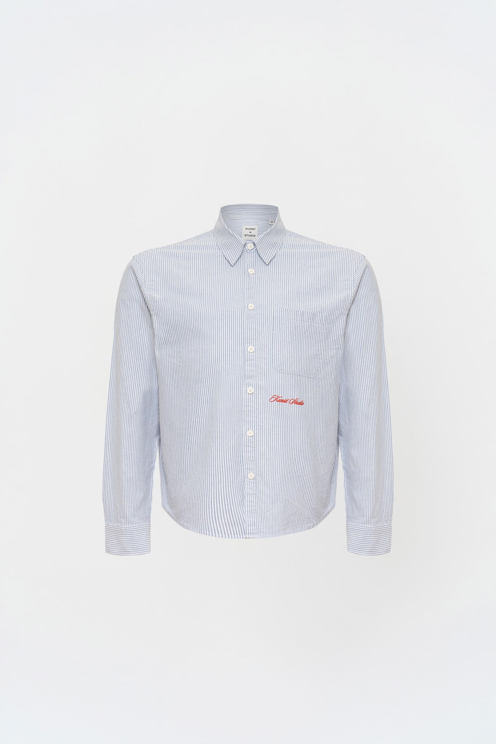 Box Fit Nakışlı Mavi Beyaz Gömlek - 0