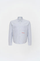 Box Fit Nakışlı Mavi Beyaz Gömlek - 0