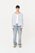 Box Fit Nakışlı Mavi Beyaz Gömlek - 5