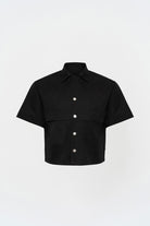 Siyah Box Fit Kısa Kollu Teknik Gömlek - 0