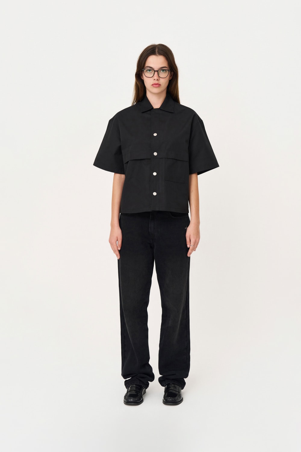 Siyah Box Fit Kısa Kollu Teknik Gömlek - 3