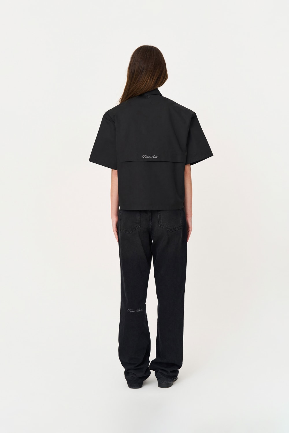 Siyah Box Fit Kısa Kollu Teknik Gömlek - 4