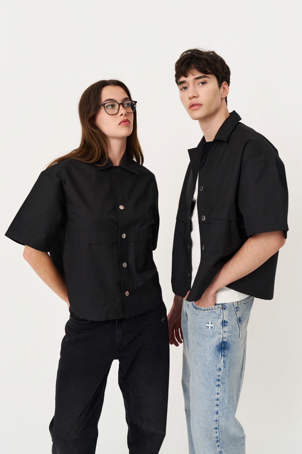 Siyah Box Fit Kısa Kollu Teknik Gömlek - 7