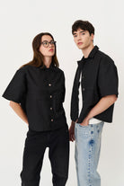 Siyah Box Fit Kısa Kollu Teknik Gömlek - 7