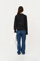 Uzun Kollu Nakışlı Oversize Siyah T-Shirt - 4