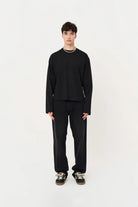 Uzun Kollu Nakışlı Oversize Siyah T-Shirt - 5