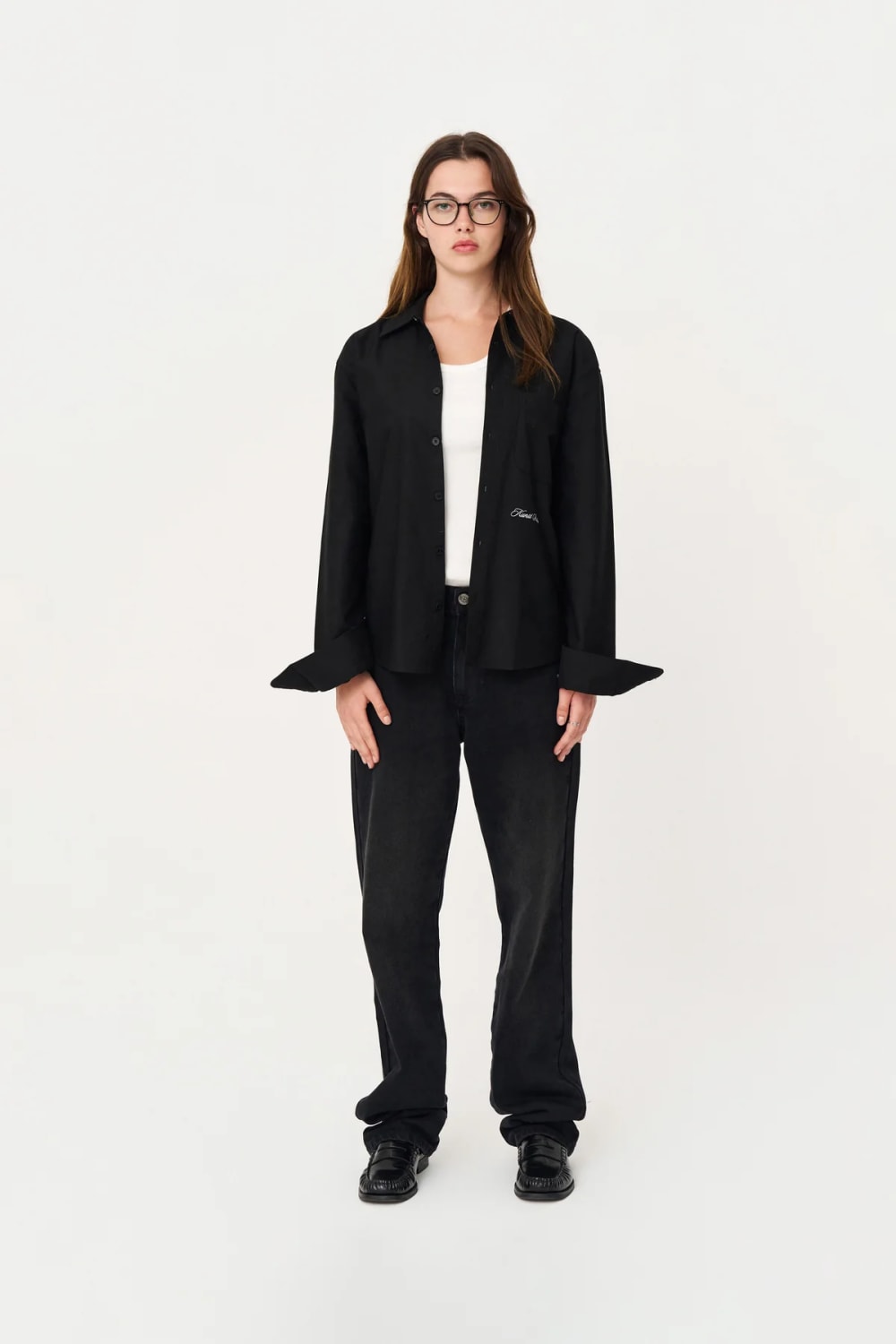 Box Fit Nakışlı Siyah Gömlek - 3