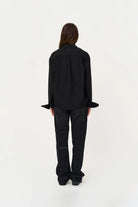 Box Fit Nakışlı Siyah Gömlek - 4