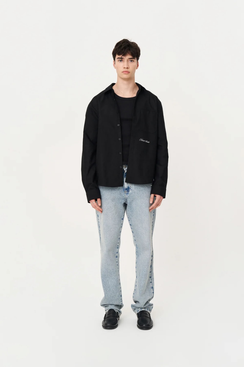 Box Fit Nakışlı Siyah Gömlek - 5