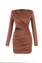 Eleni Drapeli Kahverengi Mini Elbise - 2