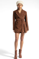 Fitilli Kadife Kahverengi Beli Kuşaklı Ceket - 1