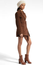 Fitilli Kadife Kahverengi Beli Kuşaklı Ceket - 2