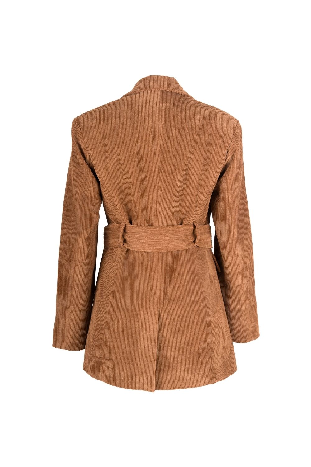 Fitilli Kadife Kahverengi Beli Kuşaklı Ceket - 5