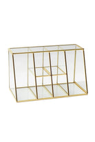 Pirinç Gold Cam Makyaj Takı Aksesuar Parfüm Fırçalık Organizer Kutusu 25x15x12cm - 4