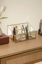 Pirinç Gold Cam Makyaj Takı Aksesuar Parfüm Fırçalık Organizer Kutusu 25x15x12cm - 6
