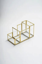 Pirinç Gold Geometrik Cam Ofis Kalemlik Organizer 20x11x10cm - 0