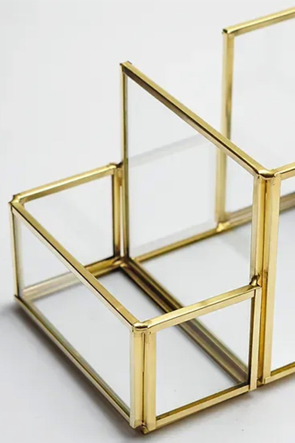 Pirinç Gold Geometrik Cam Ofis Kalemlik Organizer 20x11x10cm - 1