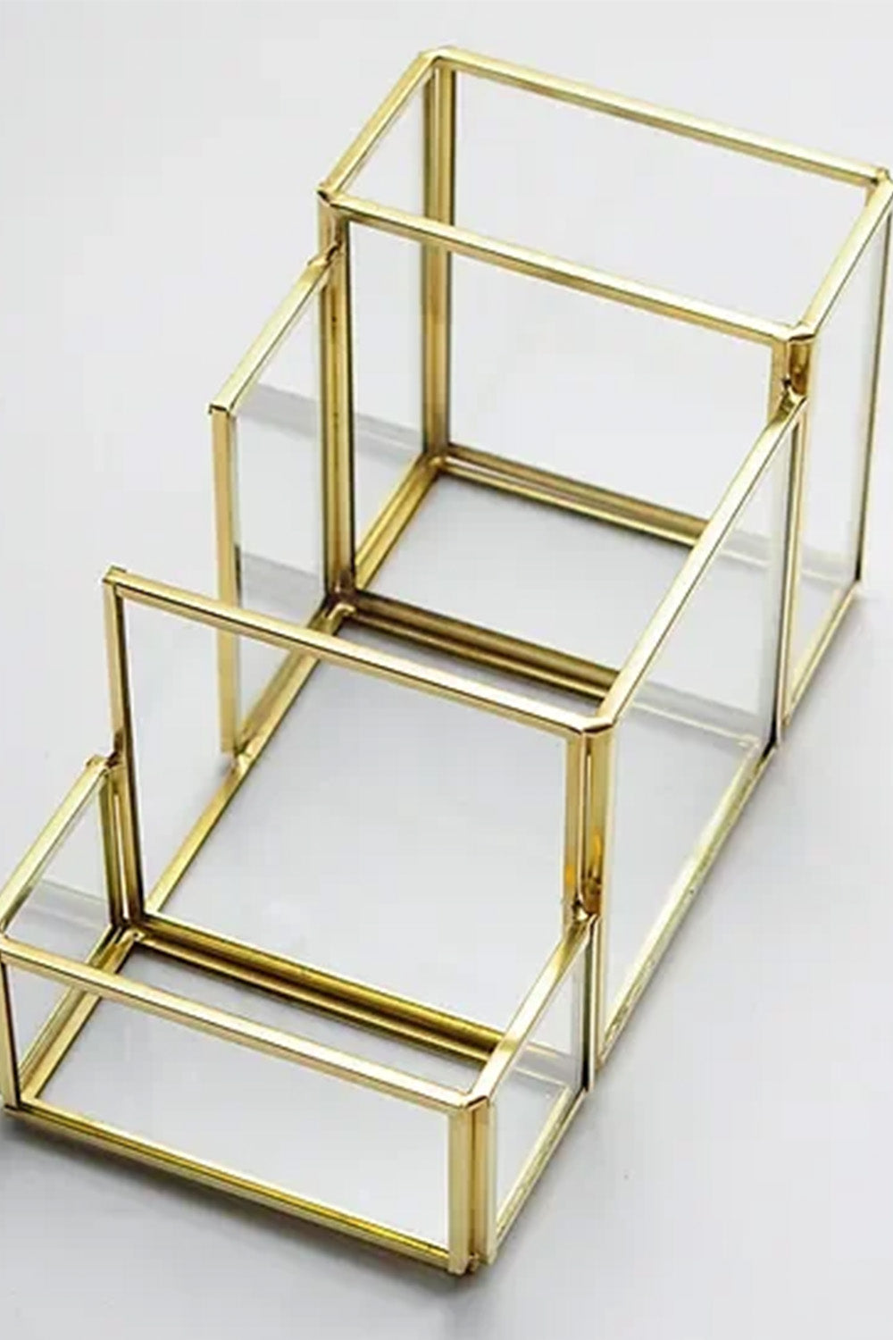 Pirinç Gold Geometrik Cam Ofis Kalemlik Organizer 20x11x10cm - 2