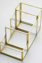 Pirinç Gold Geometrik Cam Ofis Kalemlik Organizer 20x11x10cm - 2