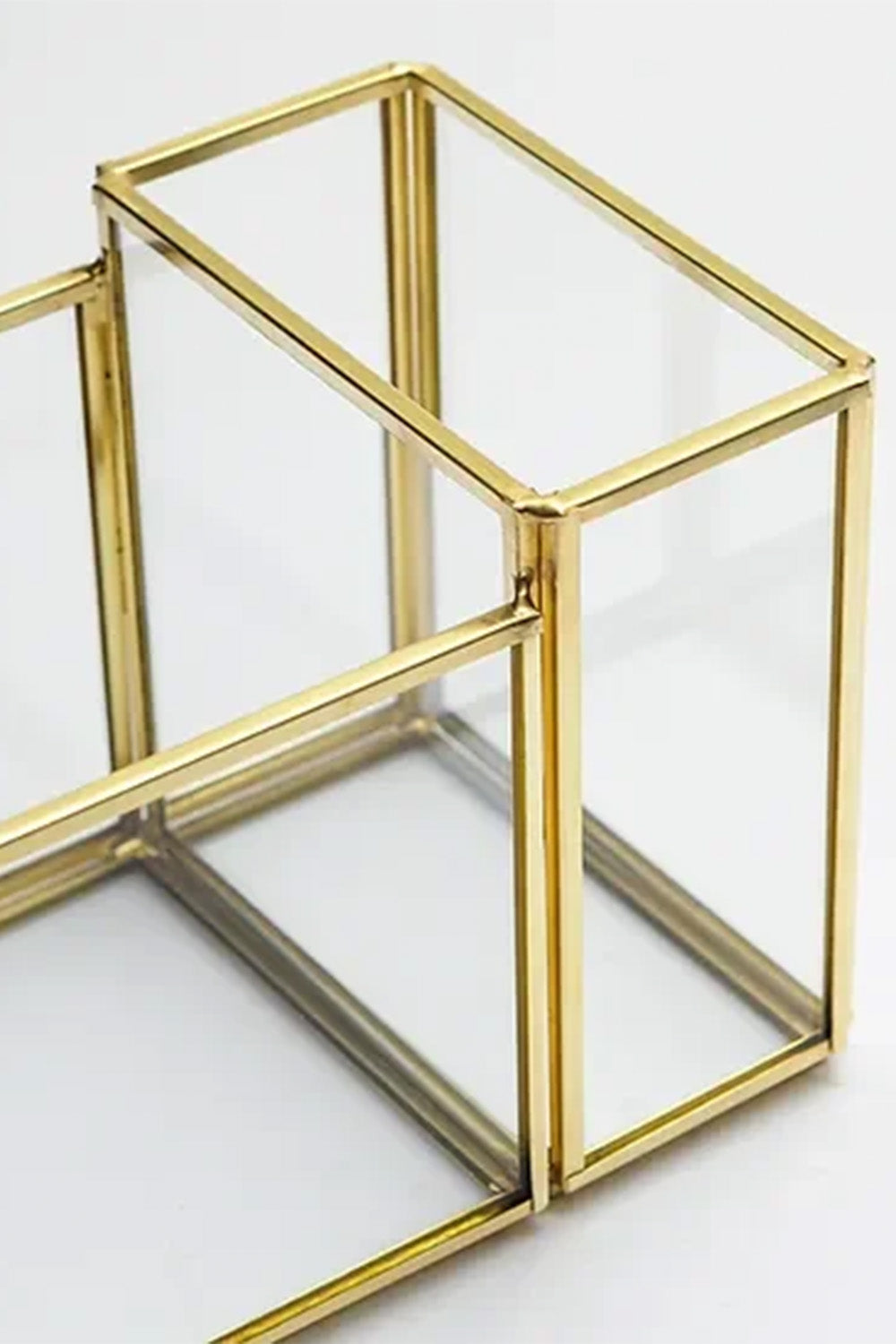 Pirinç Gold Geometrik Cam Ofis Kalemlik Organizer 20x11x10cm - 3