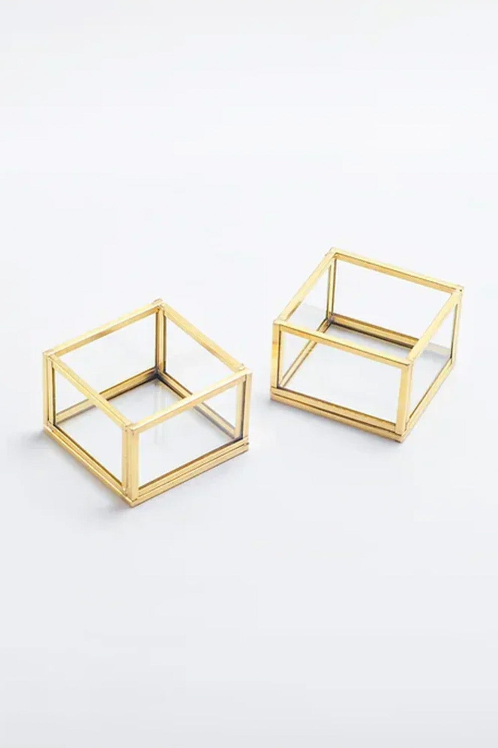 2 Adet Pirinç Gold Takı Aksesuar Yüzük Kutusu 7x7x4cm - 1