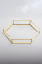 Altıgen Pirinç Gold Tepsi Damat Kahvesi Nişan Sunum Tepsisi 30x20x5cm - 0