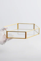 Altıgen Pirinç Gold Tepsi Damat Kahvesi Nişan Sunum Tepsisi 30x20x5cm - 1