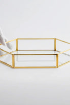 Altıgen Pirinç Gold Tepsi Damat Kahvesi Nişan Sunum Tepsisi 30x20x5cm - 2