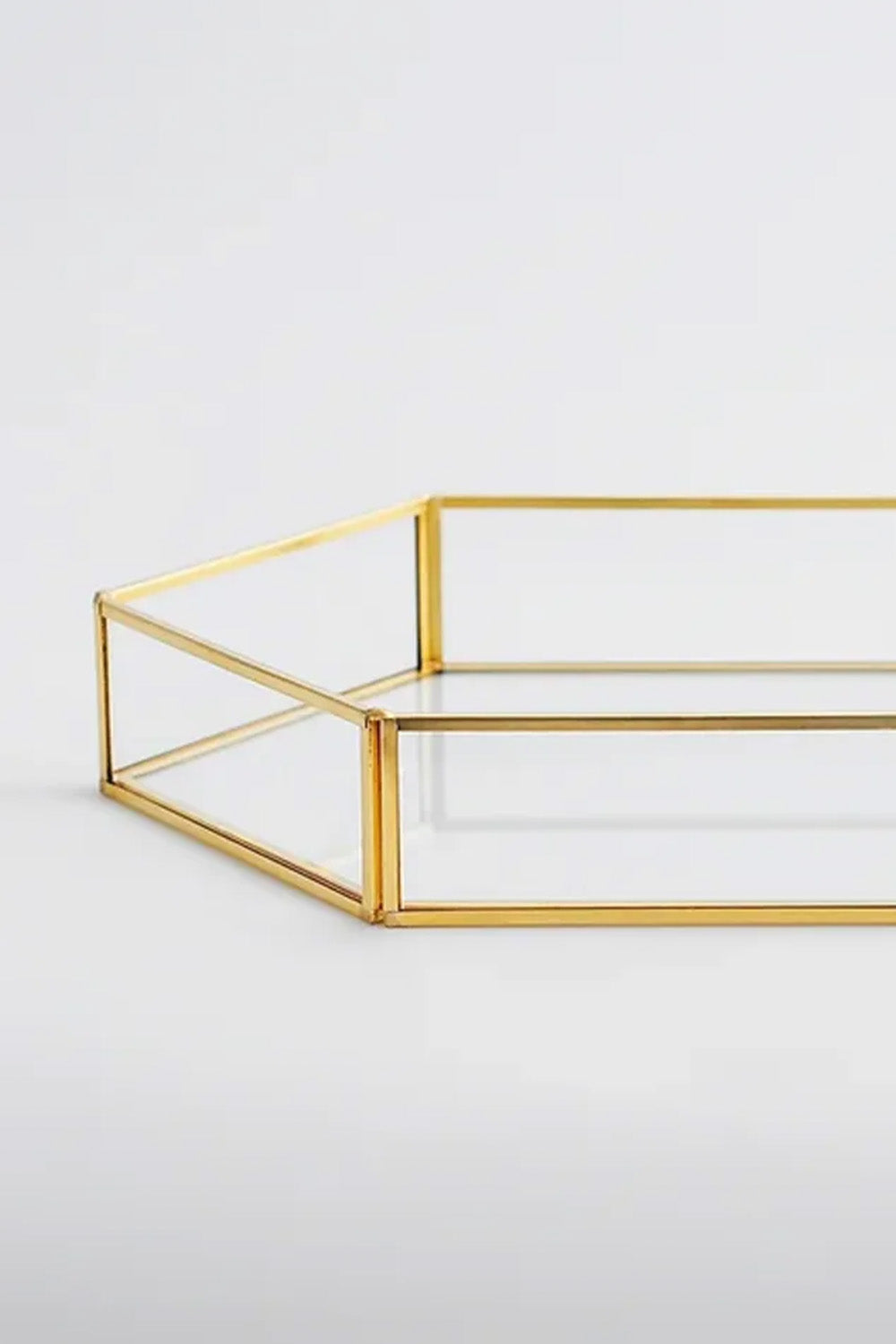 Altıgen Pirinç Gold Tepsi Damat Kahvesi Nişan Sunum Tepsisi 30x20x5cm - 3