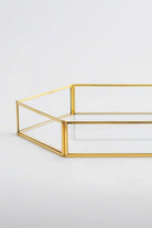 Altıgen Pirinç Gold Tepsi Damat Kahvesi Nişan Sunum Tepsisi 30x20x5cm - 3