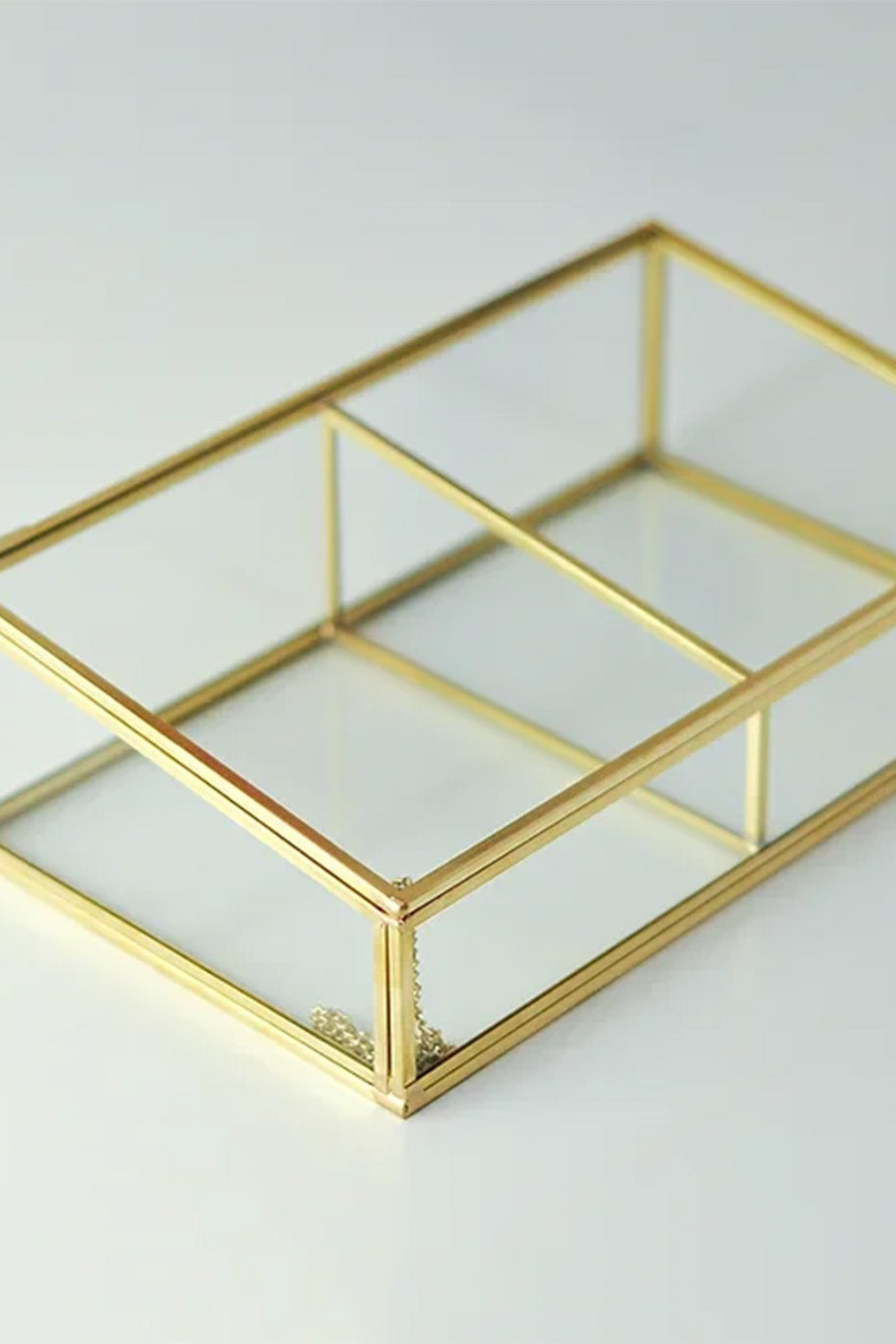 Pirinç Gold Cam Makyaj Takı Aksesuar Parfüm Fırçalık Organizer Kutusu 25x15x6cm - 4