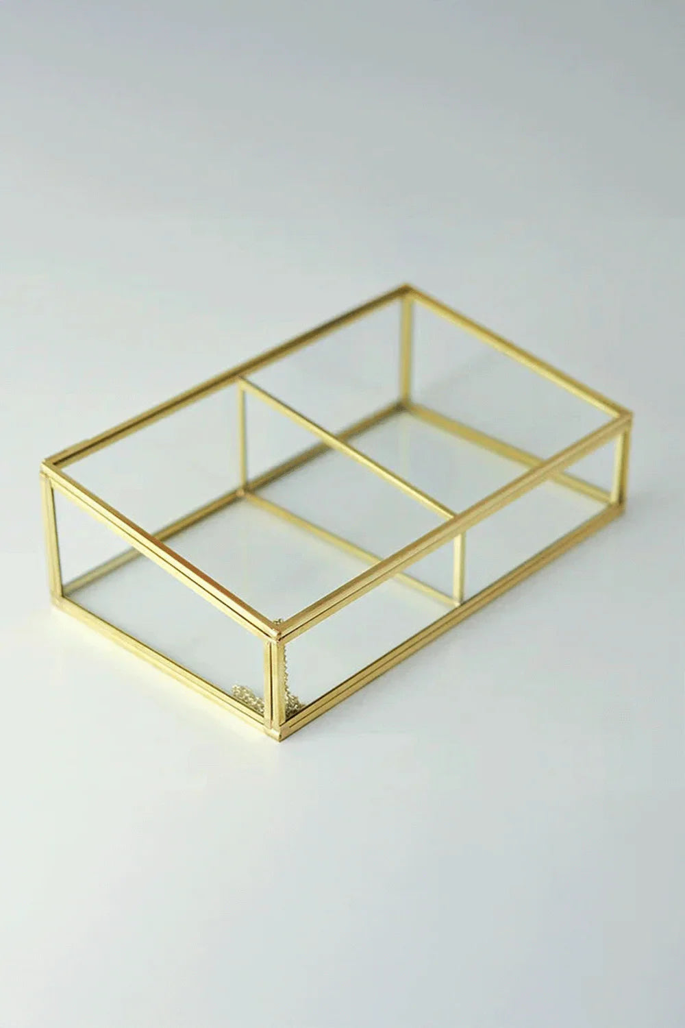 Pirinç Gold Cam Makyaj Takı Aksesuar Parfüm Fırçalık Organizer Kutusu 25x15x6cm - 0