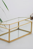 Pirinç Gold Cam Kapaklı Takı Aksesuar Çikolata Fotoğraf Kutusu 23x12x8cm - 1