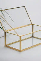 Pirinç Gold Cam Kapaklı Takı Aksesuar Çikolata Fotoğraf Kutusu 23x12x8cm - 3