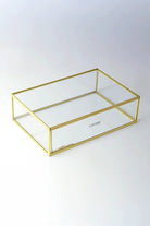 Pirinç Gold Cam Kapaklı Takı Aksesuar Çikolata Fotoğraf Kutusu 30x20x8cm - 0