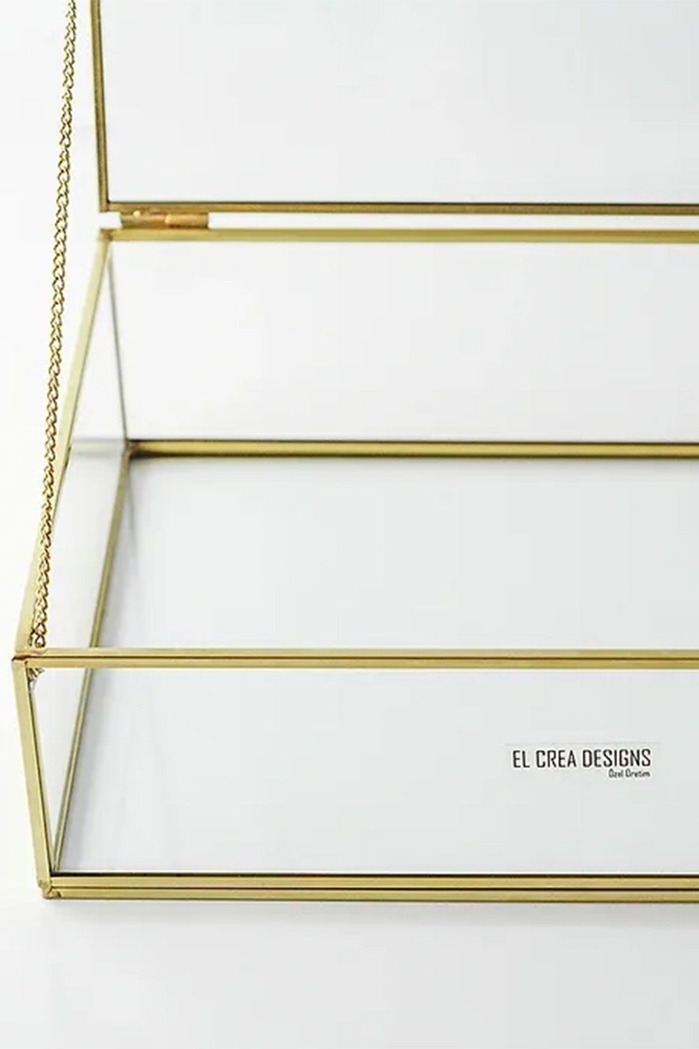 Pirinç Gold Cam Kapaklı Takı Aksesuar Çikolata Fotoğraf Kutusu 30x20x8cm - 3