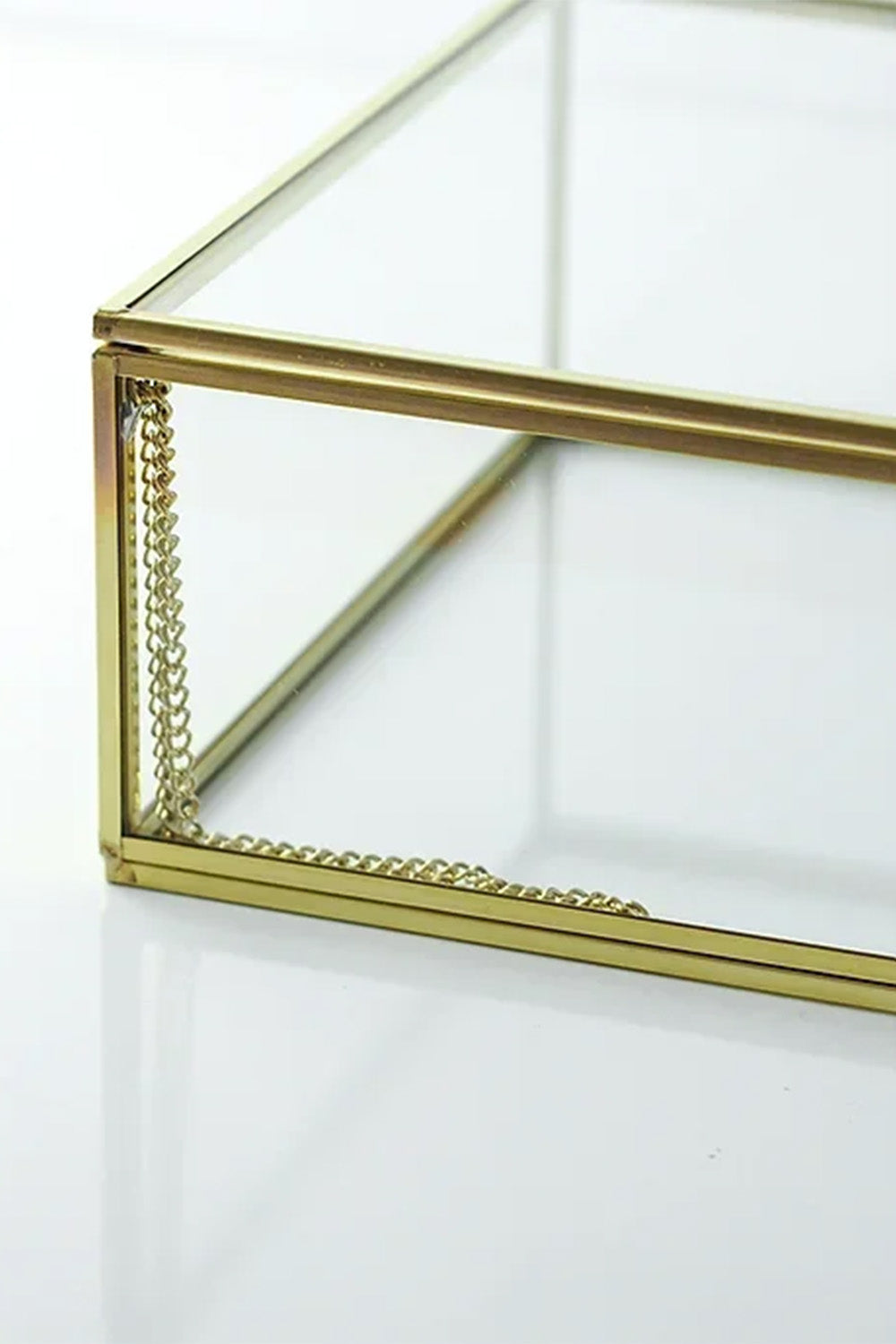 Pirinç Gold Cam Kapaklı Takı Aksesuar Çikolata Fotoğraf Kutusu 30x20x8cm - 5