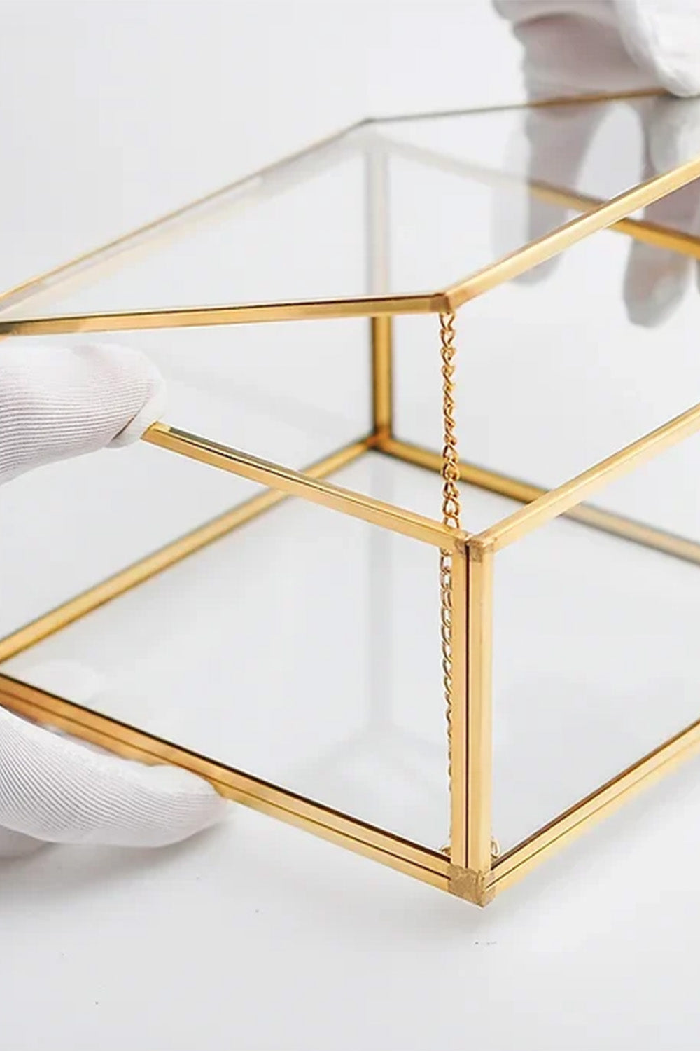 Pirinç Gold Cam Kapaklı Takı Aksesuar Yüzük Kutusu 15x15x8cm - 2