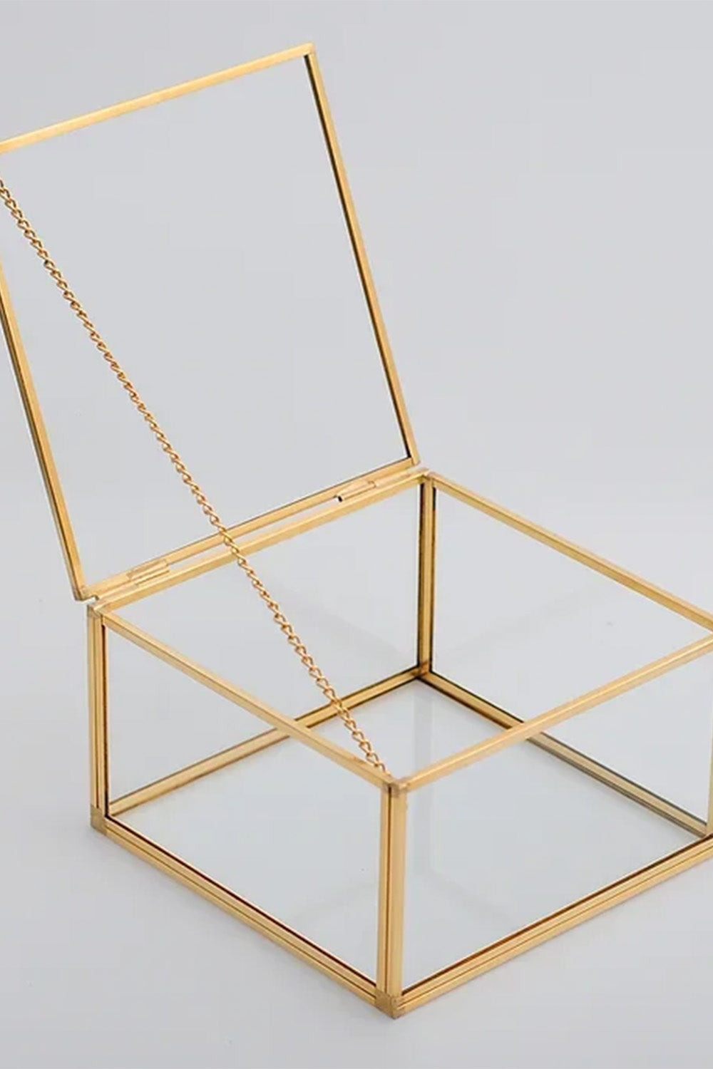 Pirinç Gold Cam Kapaklı Takı Aksesuar Yüzük Kutusu 15x15x8cm - 4