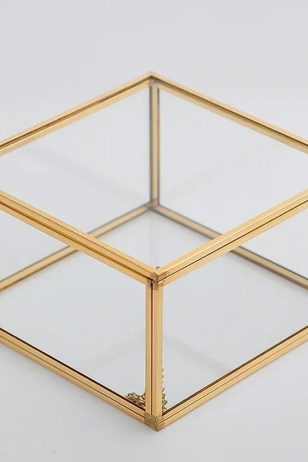 Pirinç Gold Cam Kapaklı Takı Aksesuar Yüzük Kutusu 15x15x8cm - 5