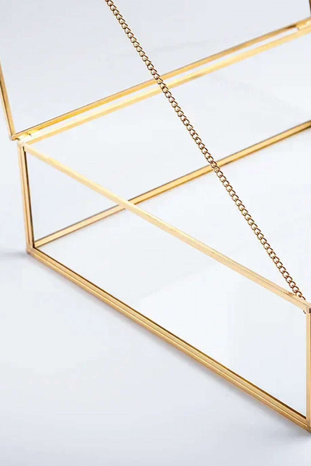 Pirinç Gold Cam Kapaklı Takı Aksesuar Çikolata Fotoğraf Kutusu 30x30x8cm - 4